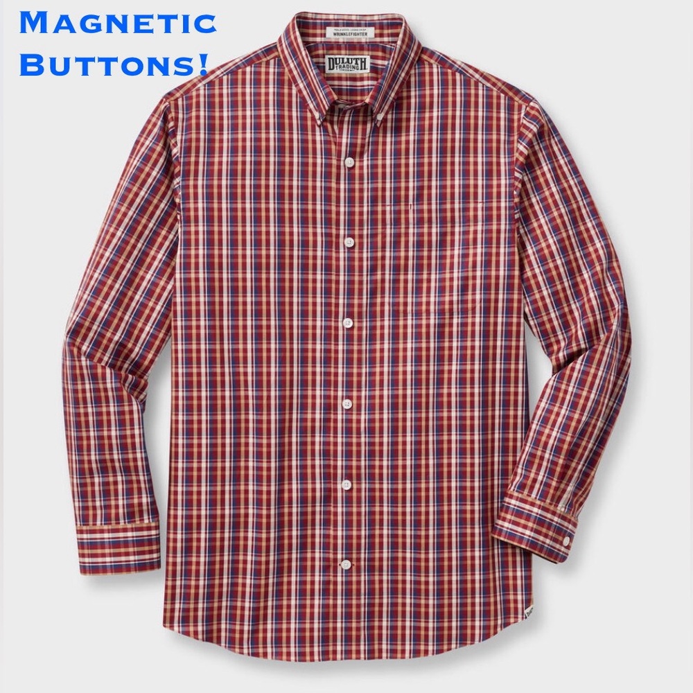 DULUTH-Men's Magnet Button Wrinklefighter Relaxed Fit Long Sleeve Shirt, NWT,2XL